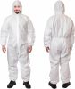 Disposable Coveralls Large, White Microporous Polypropylene Hazmat Suits Disposable, Waterproof 60 GSM Protective Suits with Elastic Hood, Wrists