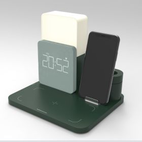 Multifunctional Alarm Clock Wireless Charger Bedroom (Color: Dark green, Electrical outlet: USB)